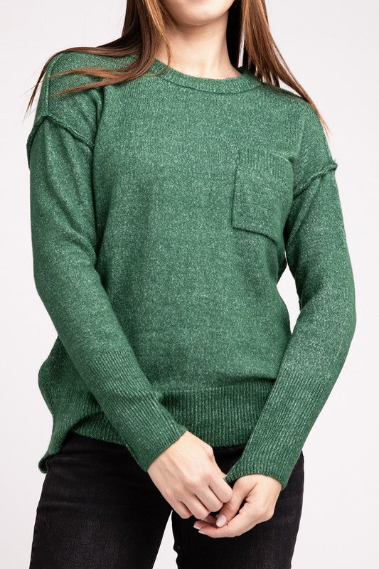 Women's Casual Melange Hi-Low Hem Round Neck Sweater