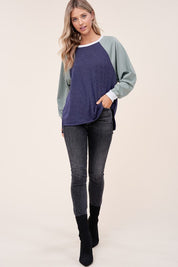 Women's Loose Fit Color Block Terry Sweatshirt