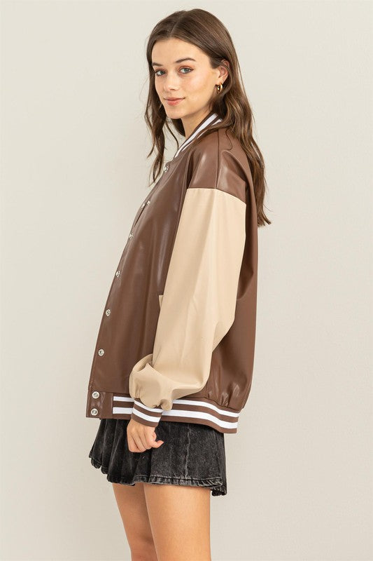 Women's Colorblock Loose Fit Baseball Jacket