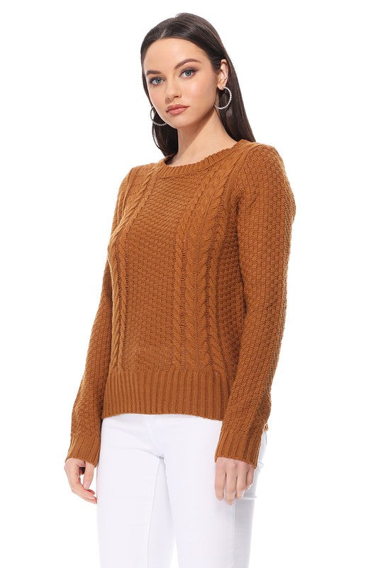 Women's Vintage Cable Knit Long Sleeve Sweater Pullover