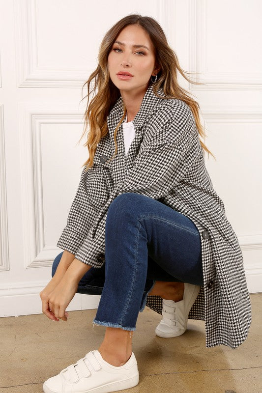 Women's Houndstooth Long Shacket