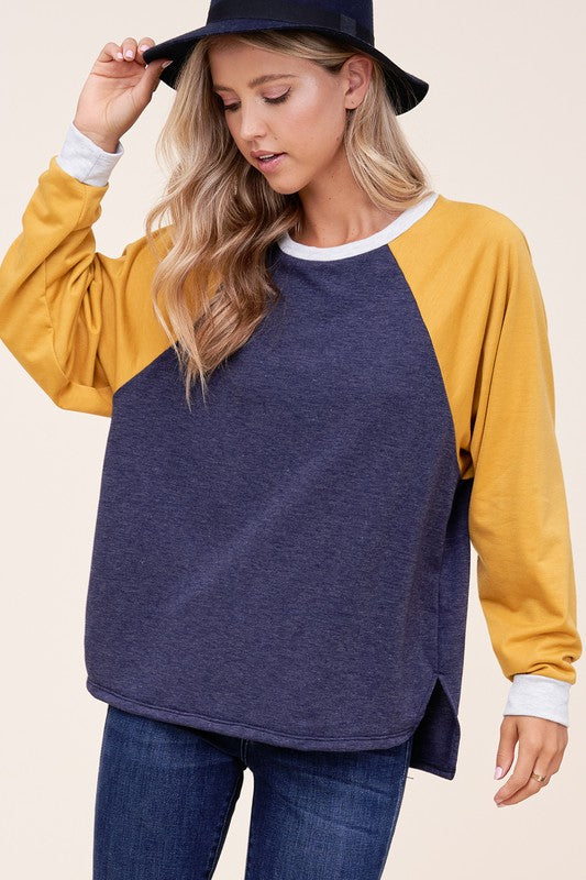 Women's Loose Fit Color Block Terry Sweatshirt