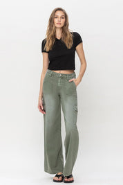 Women's High Rise Utility Cargo Wide Leg Jeans