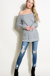 Women's Casual Solid One Shoulder Long Sleeve Top