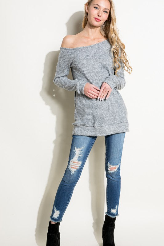 Women's Casual Solid One Shoulder Long Sleeve Top