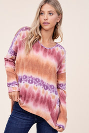 Women's Casual Loose Fit Tie Dye V Neck Boxy Top