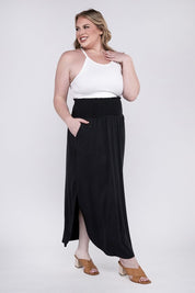 Women's Plus Relaxed Fit Smocked Waist Maxi Skirt with Pockets