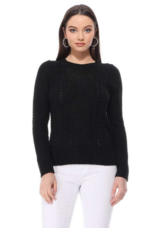 Women's Vintage Cable Knit Long Sleeve Sweater Pullover