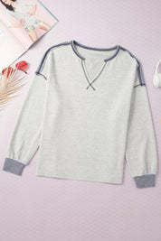 Women's Ribbed V Neck Sweatshirt