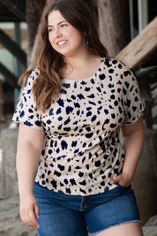 Women's Leopard Print Twist Open Back Plus Size Top