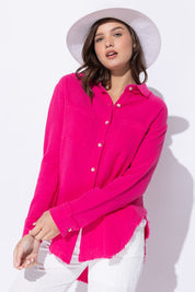 Women's Wrinkled Gauze Button Down Shirt