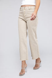 Women's Acid Wash Frayed Hem Wide Leg Pants