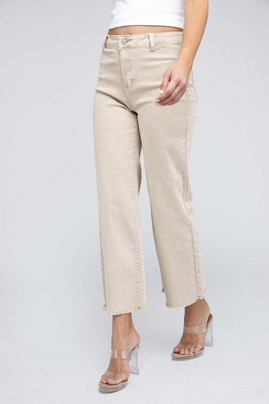 Women's Acid Wash Frayed Hem Wide Leg Pants