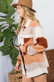 Plus Size Oversized Fuzzy Stripe Button Down Shacket