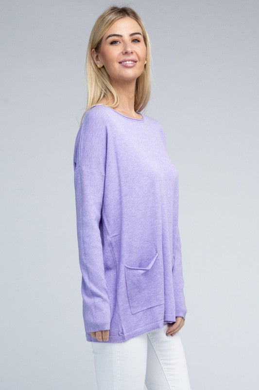 Women's Relaxed Viscose Sweater with Front Pockets