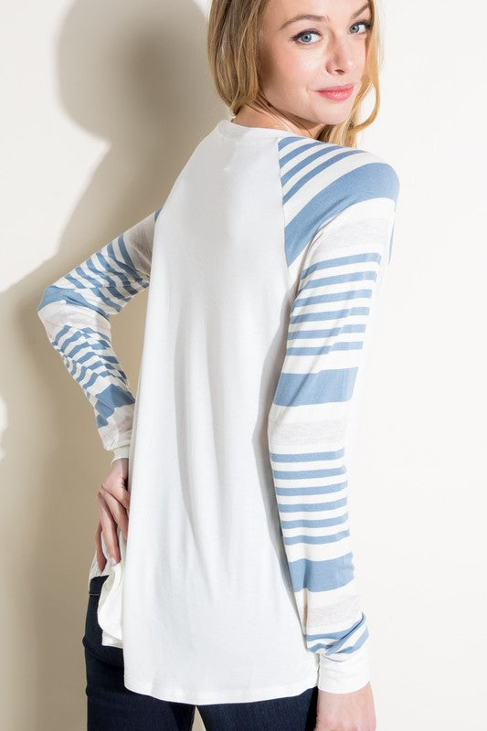 Women's Casual Plus Long Sleeve Stripe Mixed Top