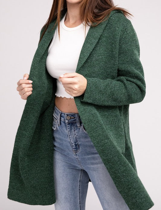 Hooded Open Front Sweater Cardigan