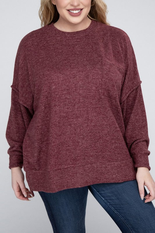 Plus Size Oversized Melange Drop Shoulder Sweater