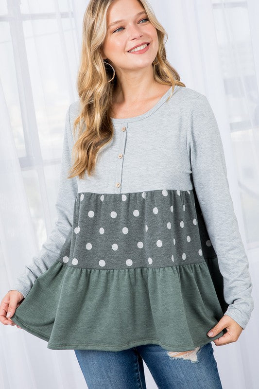 Women's Casual Colorblock Polka Dot Top