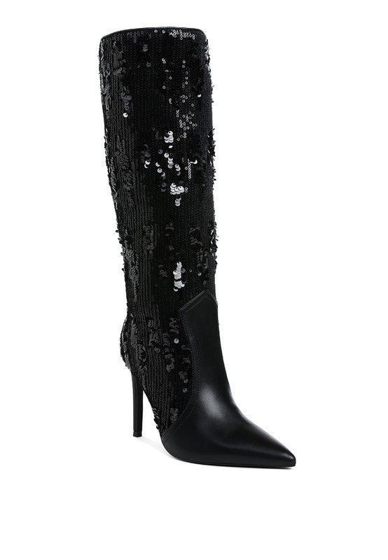 Women's Sequin Embellished Stiletto Long Boots