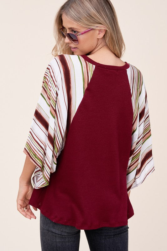 Women's Waffle Stripe Mix Kimono Top