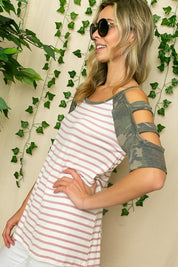 Women's Stripe Camo Ladder Sleeve Top