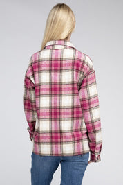 Women's Long Sleeve Checked Shacket with Front Pockets