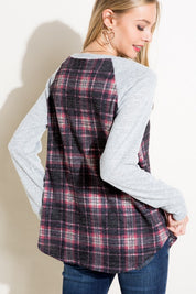 Women's Casual Plaid Mixed Button Detail Long Sleeve Top