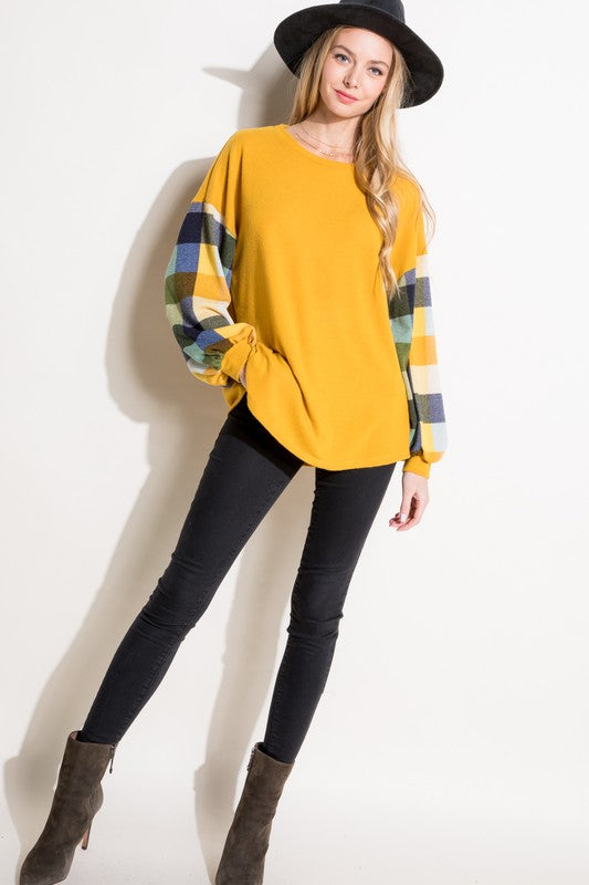 Plus Size Casual Multi Plaid Mixed Long Sleeve Top