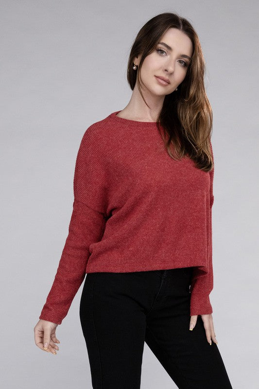 Women's Cozy Ribbed Dolman Long Sleeve Sweater