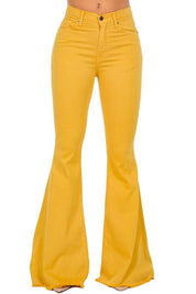 Women's High-Waisted Mustard Bell Bottom Jeans