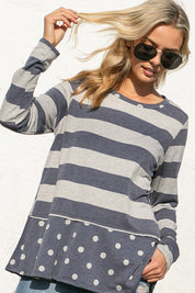 Women's Casual Loose Fit Polka Dot Stripe Tunic Top