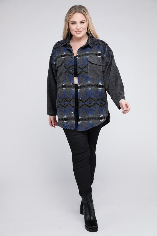 Women's Relaxed Printed Button Down Long Sleeve Jacket