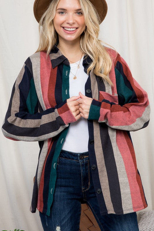 Women's Oversized Cozy Stripe Flannel Shacket