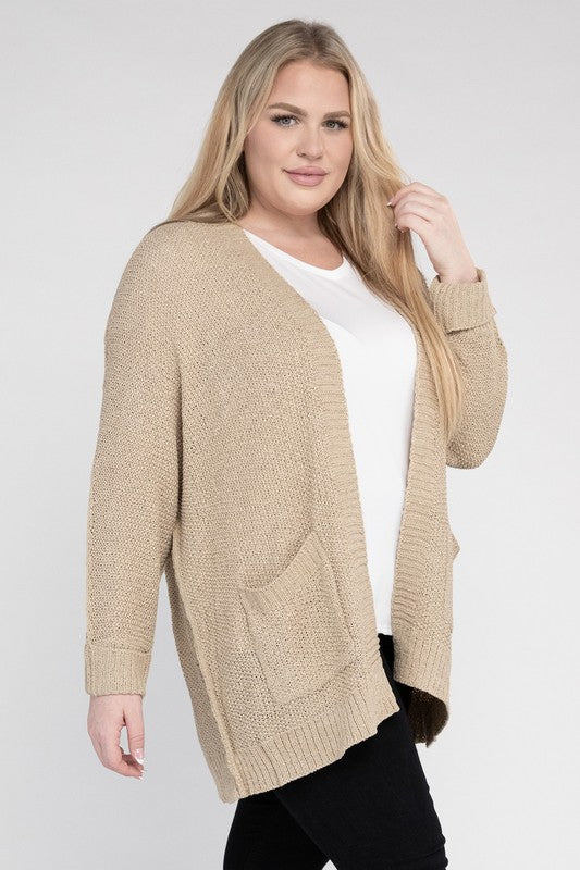 Women's Plus Size Ribbed Knit Oversized Cardigan