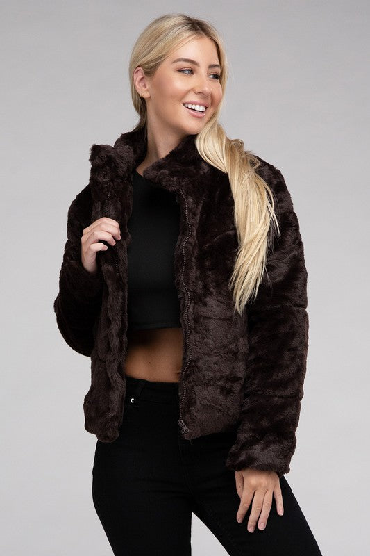 Women's Cozy Fluffy Zip-Up Jacket