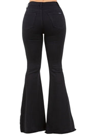 Women's High Rise Jet Black Bell Bottom Jeans