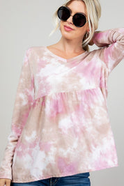 Plus Size Casual Tie Dye Babydoll Top