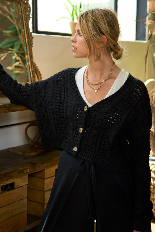 Women's Relaxed Fit Cable Knit Cardigan