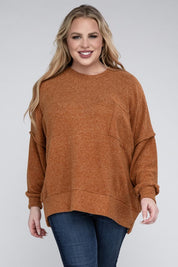 Plus Size Oversized Melange Drop Shoulder Sweater