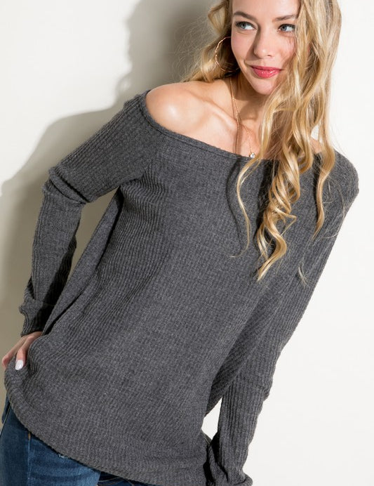 Women's Casual Solid One Shoulder Long Sleeve Top