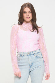 Women's Floral Print Lace Long Sleeves Top