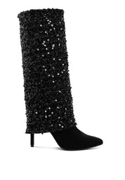 Women's Sequinned Fold Over Calf Boots