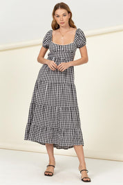 Women's Boho Gingham Print Maxi Dress with Tie Back