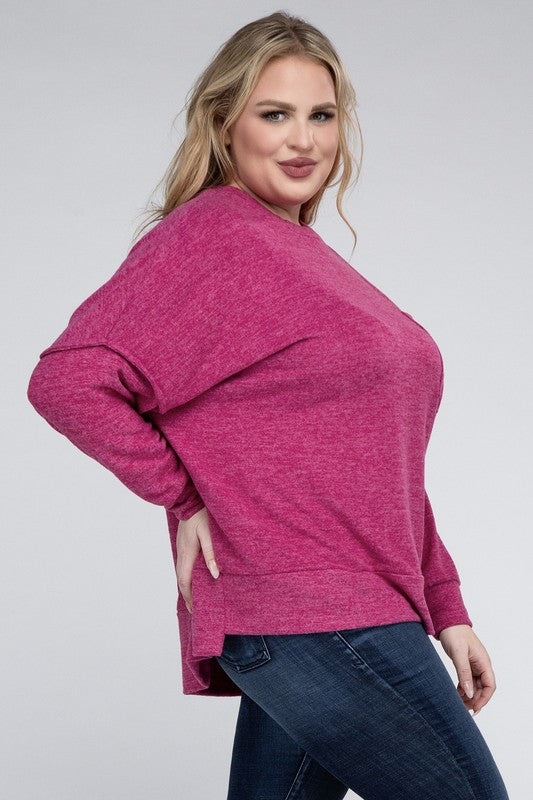 Plus Size Oversized Melange Drop Shoulder Sweater