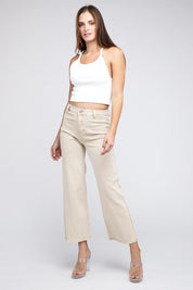 Women's Acid Wash Frayed Hem Wide Leg Pants