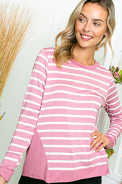 Women's Relaxed Fit Stripe and Solid Mix Top