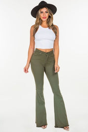 Women's High Rise Olive Bell Bottom Jeans