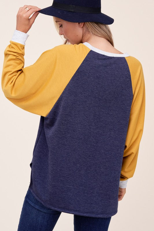 Women's Loose Fit Color Block Terry Sweatshirt