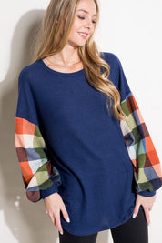 Women's Loose Fit Multi Plaid Long Sleeve Top